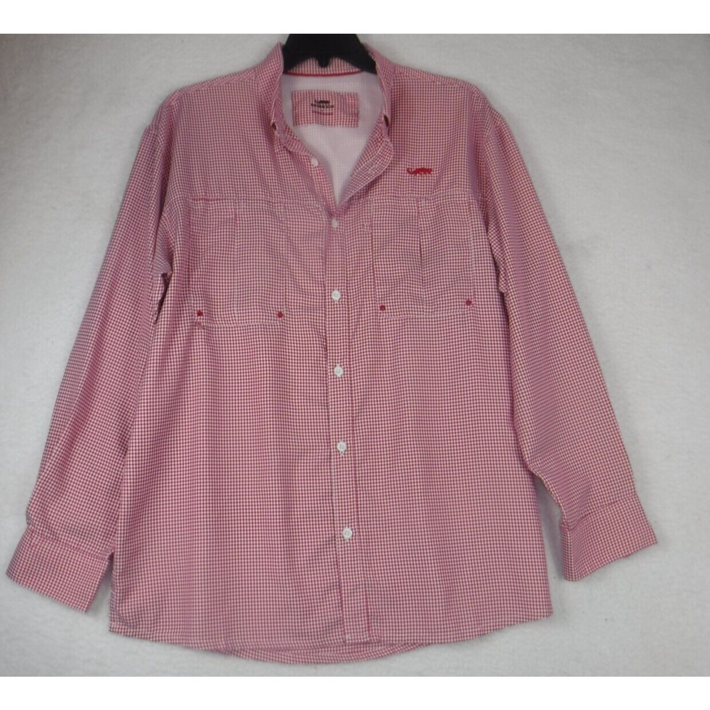 Natural Gear Mens Vented‎ Fishing Shirt Red Check Button Up Long Sleeve Size L